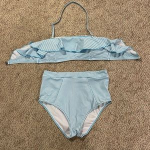 High Waisted Blue Striped Bikini
